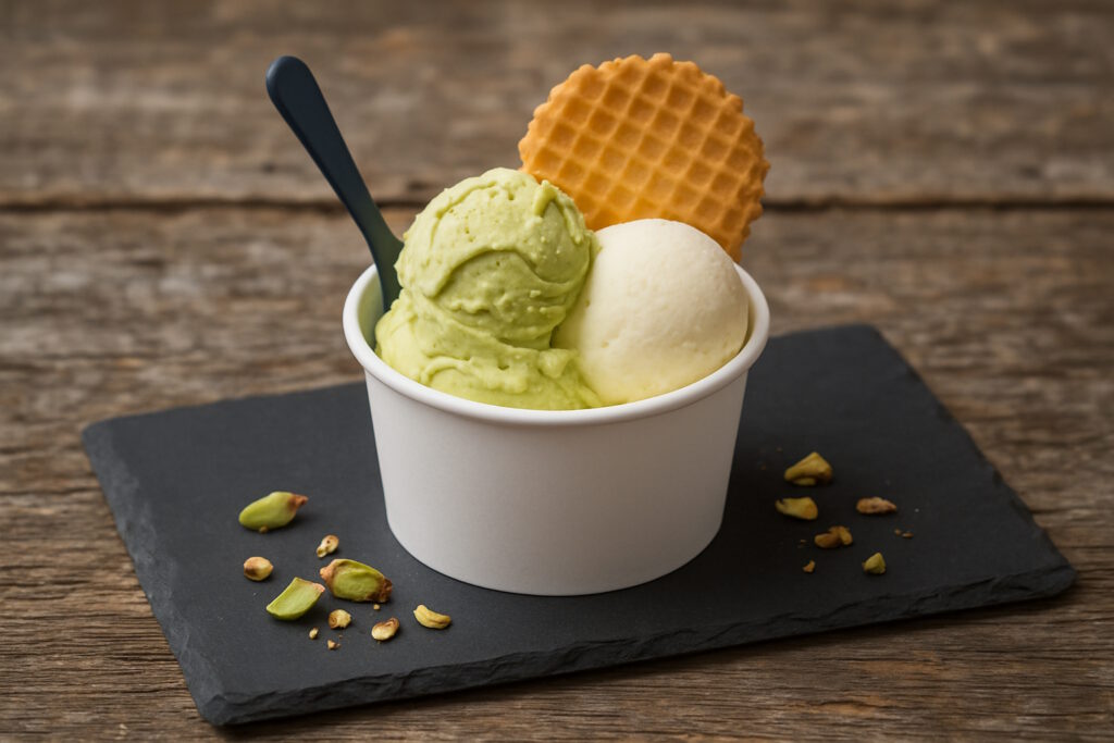 47 Coffeebike bietet Milcheis Fruchteis im to go Becher mit Waffel zum Kaffee-Catering